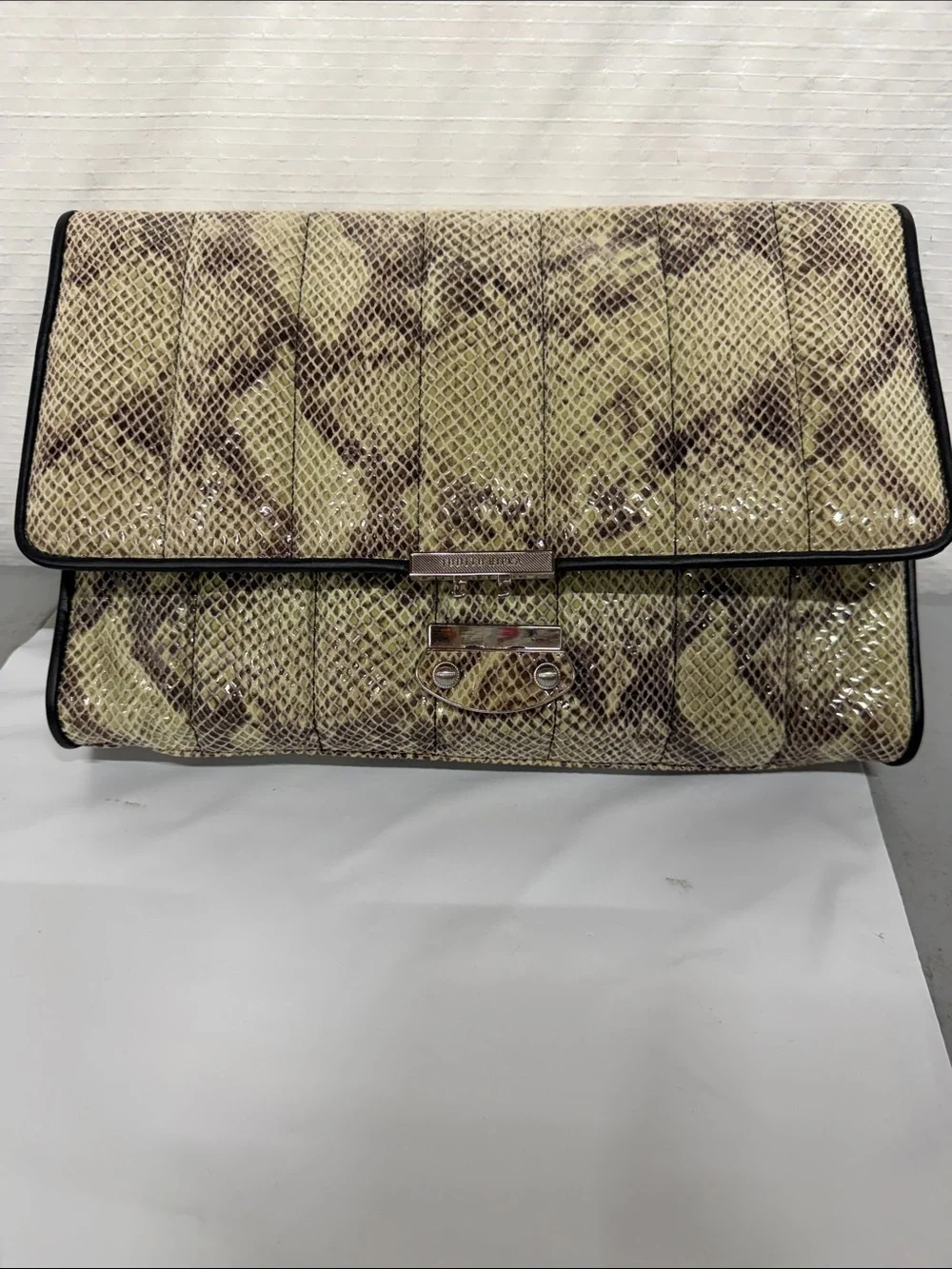 Judith Ripka python-embossed leather quilted clutch NWOT